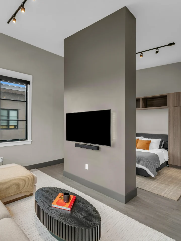 Pre-installed 55 inch Samsung Smart TVs in Salt Lake Crossing apartment.